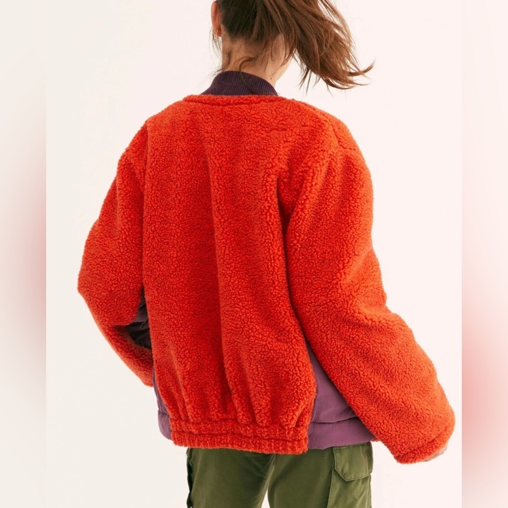 Free People Rivington fleece zip up size Small red with black purple vintage - Picture 3 of 16